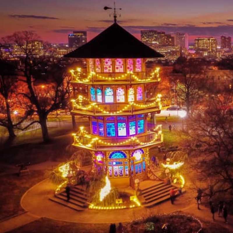 Patterson Park Observatory with lights